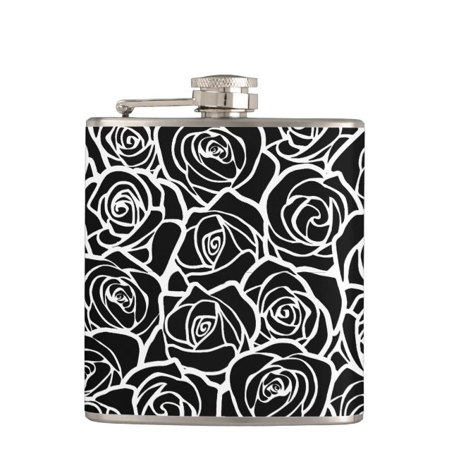 Cute Vintage black and white roses Hip Flask (Front)