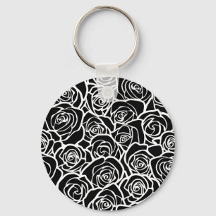 Cute Vintage black and white roses Key Ring