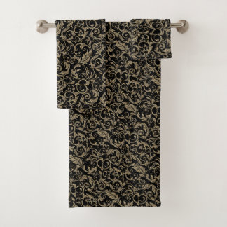 Cute vintage black brown floral pattern bath towel set