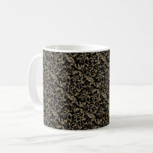 Cute vintage black brown floral pattern coffee mug
