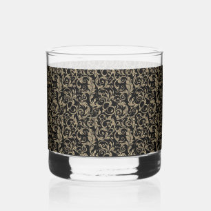 Cute vintage black brown floral pattern whiskey glass
