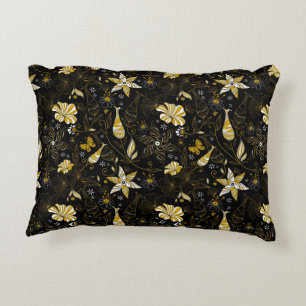 Cute vintage black golden floral background decorative cushion