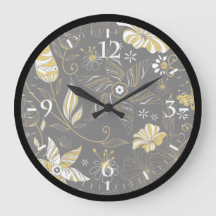 Cute vintage black golden floral background large clock