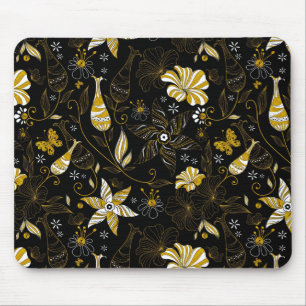 Cute vintage black golden floral background mouse mat