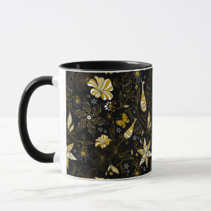 Cute vintage black golden floral pattern mug