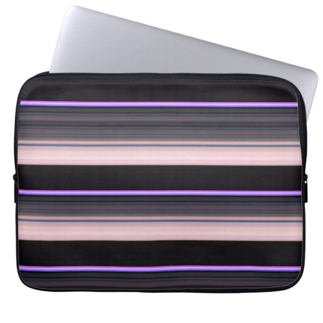 Cute vintage black grey stripes laptop sleeve (Front)