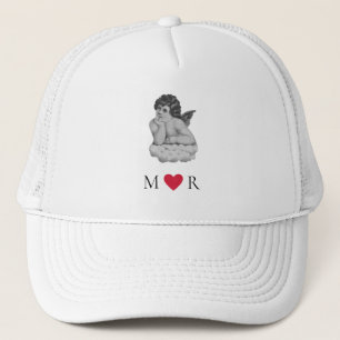 Cute Vintage Black White Cherub Angel Partner Trucker Hat