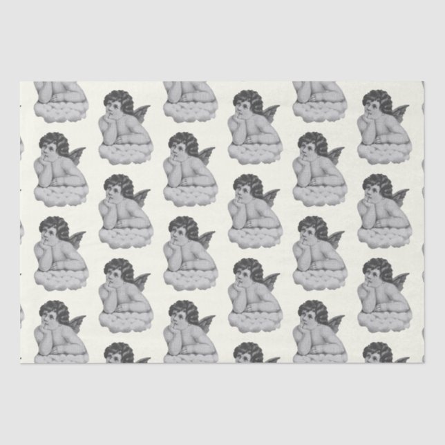 Cute Vintage Black White Cherub Angel  Tissue Paper (Front)