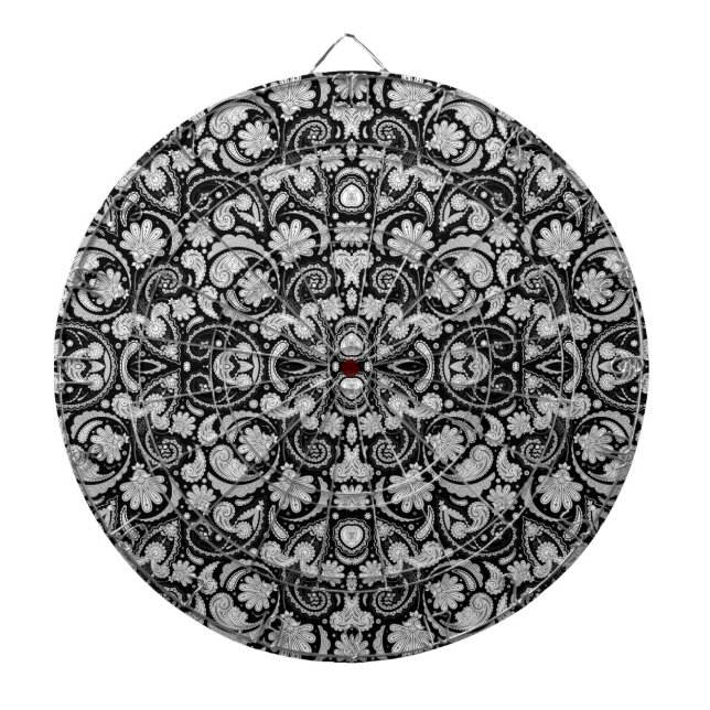 Cute vintage black white paisley patterns dartboard (Front)