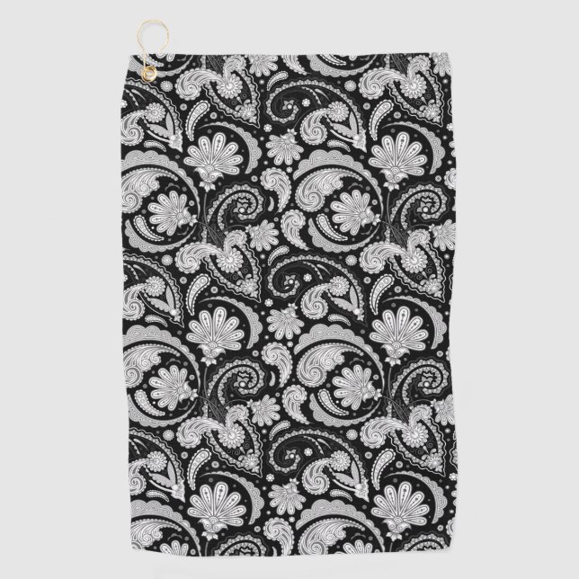 Cute vintage black white paisley patterns golf towel (Front)