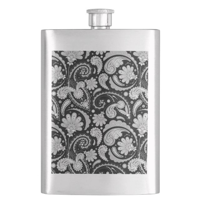 Cute vintage black white paisley patterns hip flask (Front)