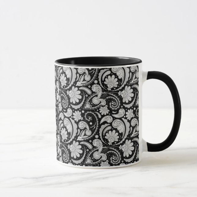 Cute vintage black white paisley patterns mug (Right)
