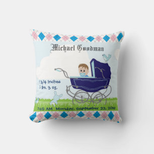 Cute Vintage Blue Baby Boy Carriage Cushion
