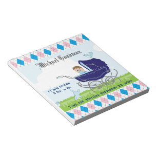 Cute Vintage Blue Baby Boy Carriage Notepad