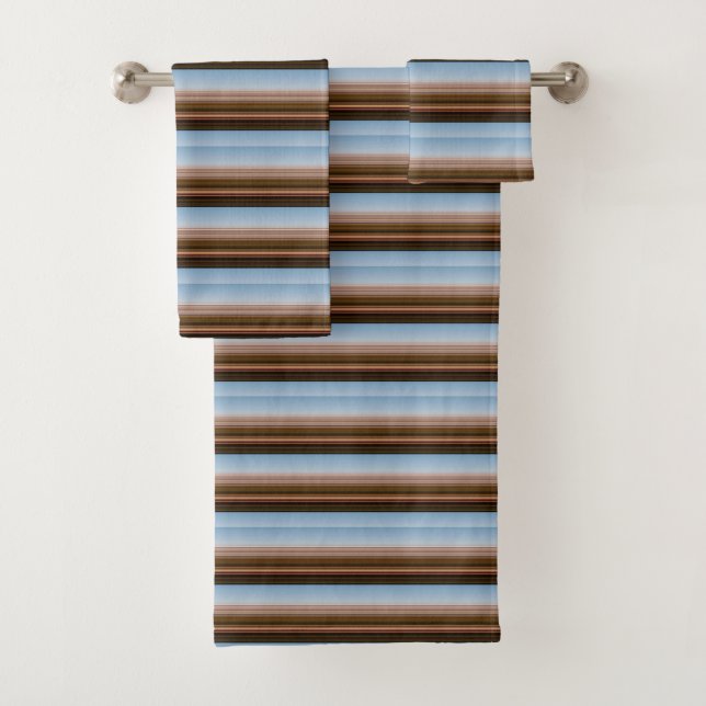 Cute vintage blue brown stripes bath towel set (Insitu)