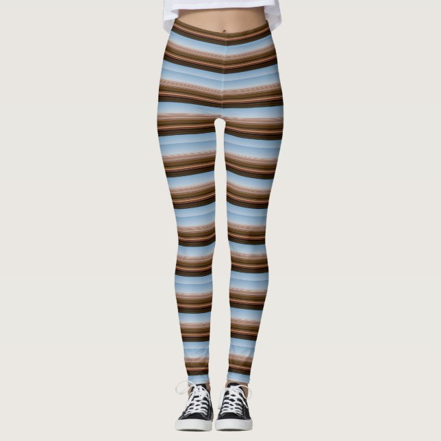 Cute vintage blue brown stripes leggings (Front)
