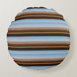 Cute vintage blue brown stripes round cushion