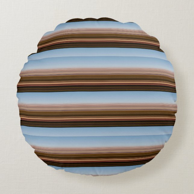 Cute vintage blue brown stripes round cushion (Front)