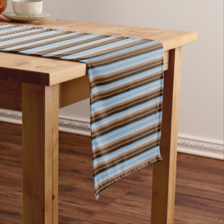 Cute vintage blue brown stripes short table runner