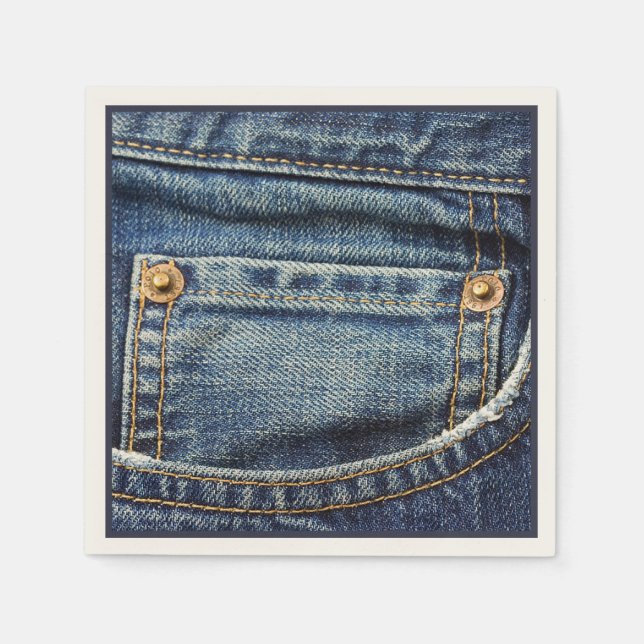 Cute Vintage Blue Denim Jeans Pocket Copper Studs Napkin (Front)