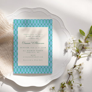 Cute Vintage Blue Green Geometric Baby Shower Invitation