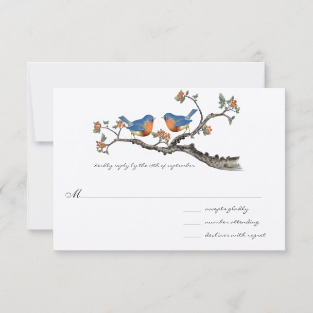 Cute Vintage Bluebirds Wedding Invitations (Front)