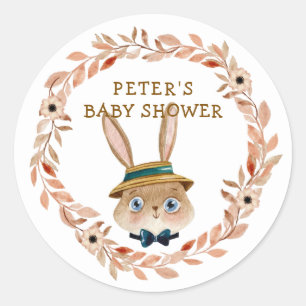 Cute Vintage Boho Bunny Wreath Baby Shower Classic Round Sticker