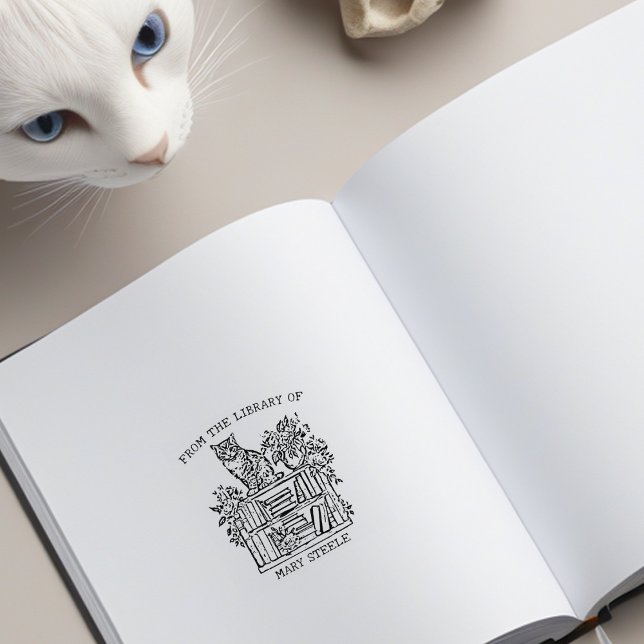 Cute Vintage Bookshelf Cat  Rubber Stamp (Creator Uploaded)
