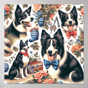 Cute Vintage Border Collie Illustration Poster
