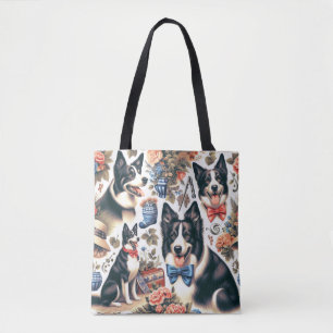 Cute Vintage Border Collie Illustration Tote Bag