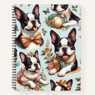 Cute Vintage Boston Terrier Illustration Notebook