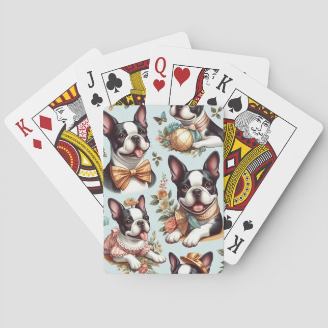 Cute Vintage Boston Terrier Illustration Playing Cards (Back)