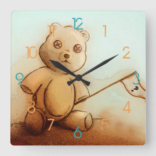 Cute Vintage Brown Teddy Bear, Square Clock