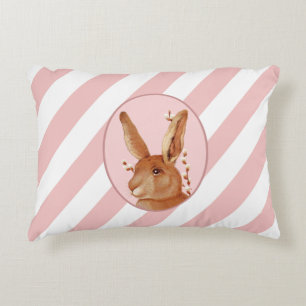 Cute Vintage Bunny and Stripes Pattern Decorative Cushion