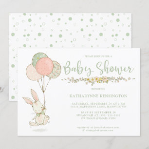 Cute Vintage Bunny Floral Baby Shower Invitation
