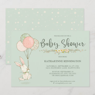 Cute Vintage Bunny Floral Baby Shower Invitation
