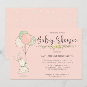 Cute Vintage Bunny Floral Girl Baby Shower Invitation