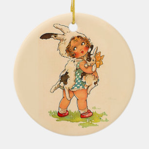 Cute Vintage Bunny Girl Ceramic Tree Decoration
