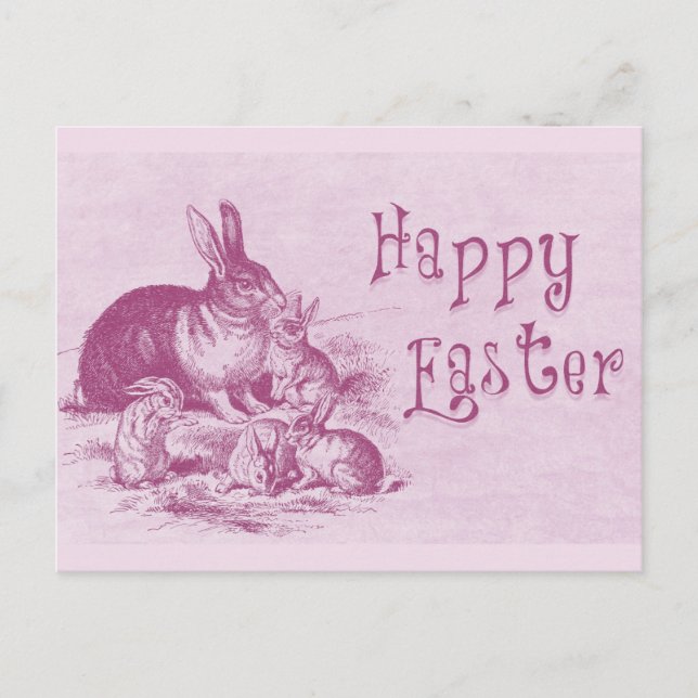 Cute Vintage Bunny Happy Easter Postcard (Front)