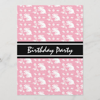 Cute Vintage Bunny Rabbit Pattern Pink and White Invitation