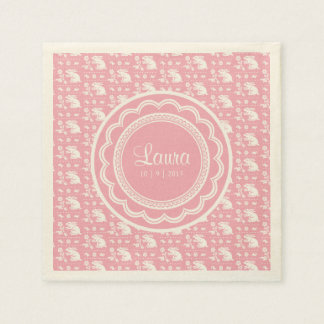 Cute Vintage Bunny Rabbits Baby Girl Welcome Party Napkin