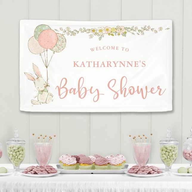 Cute Vintage Bunny Rustic Floral Baby Shower Banner (Creator Uploaded)