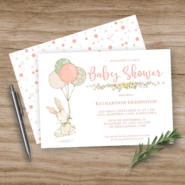 Cute Vintage Bunny Wildflower Baby Shower Invitation (Creator Uploaded)