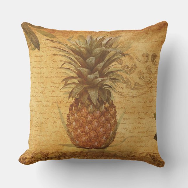 Cute Vintage Calligraphy and Pineapple Outdoor Cushion (Front)