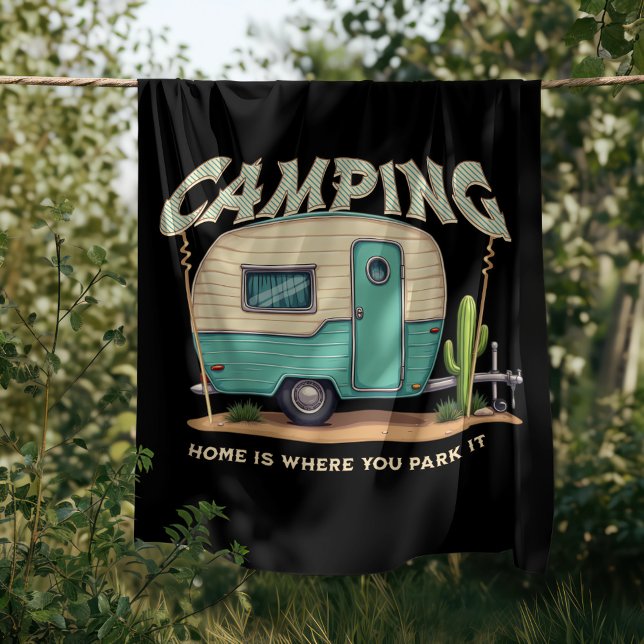 Cute Vintage Camper and Camping Quote Fleece Blanket (Creator Uploaded)
