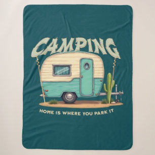 Cute Vintage Camper and Camping Quote Sherpa Blanket