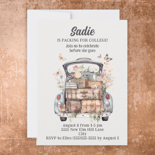Cute Vintage Car Suitcases College Trunk Party Invitation (Creator Uploaded)