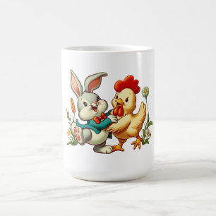Cute, vintage cartoon Chicken & Rabbit Coffee Mug