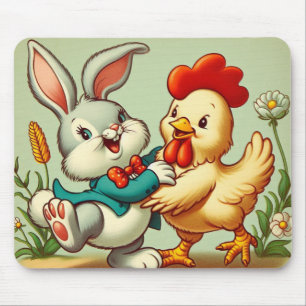 Cute, vintage cartoon Chicken & Rabbit Mouse Mat
