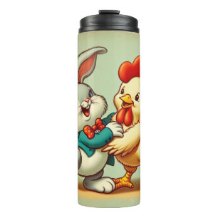 Cute, vintage cartoon Chicken & Rabbit Thermal Tumbler